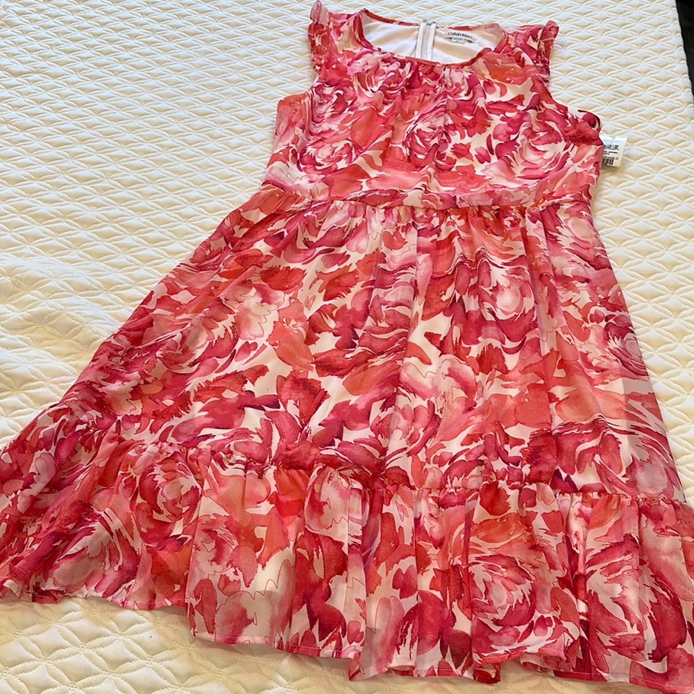 NWOT Calvin Klein Printed Flounce Dress